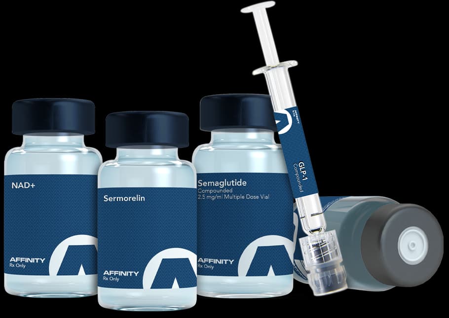 Affinity Peptide Therapy — NAD+, Sermorelin, Semaglutide vials